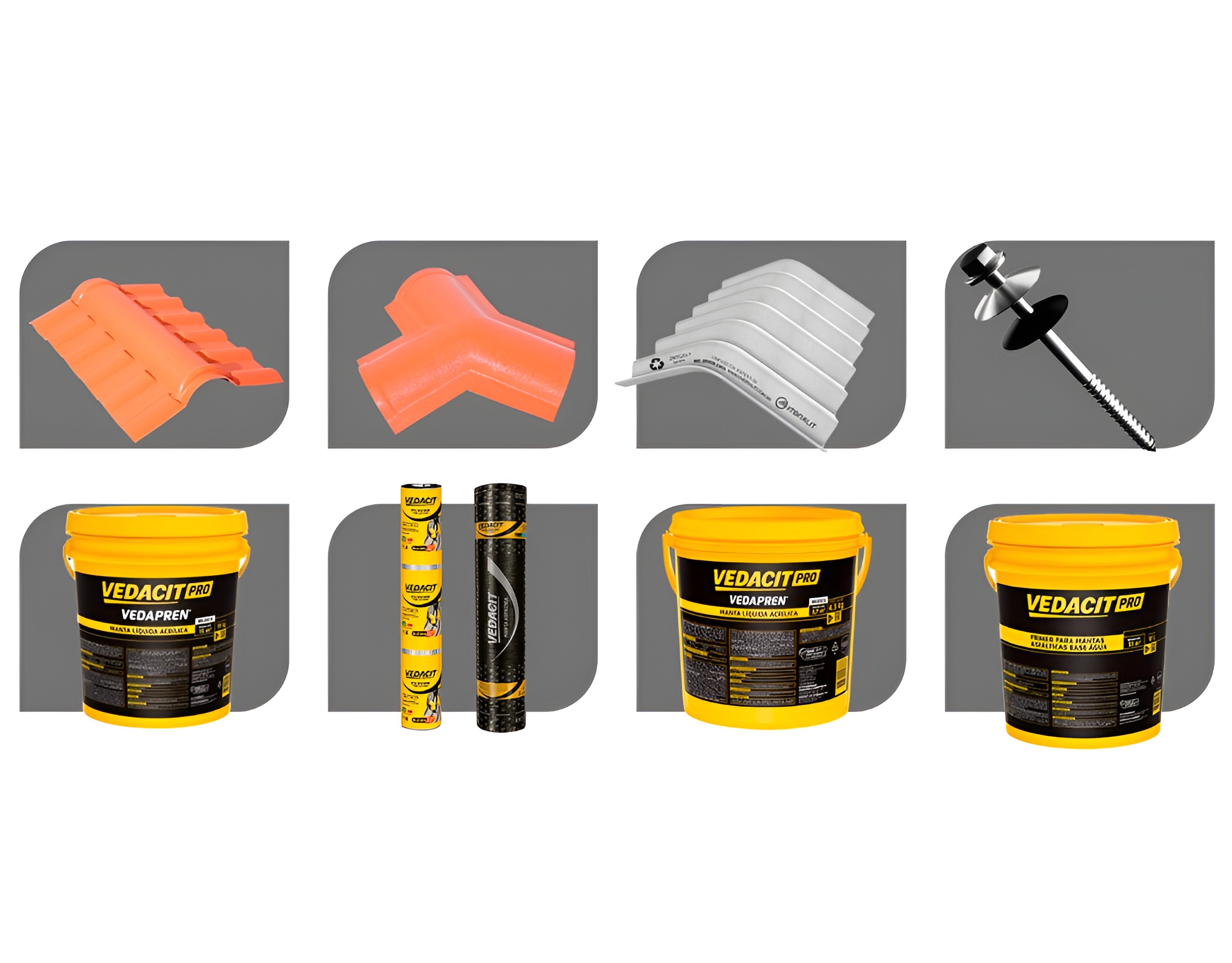 Linha completa de telhas, parafusos e produtos de impermeabilização VEDACIT